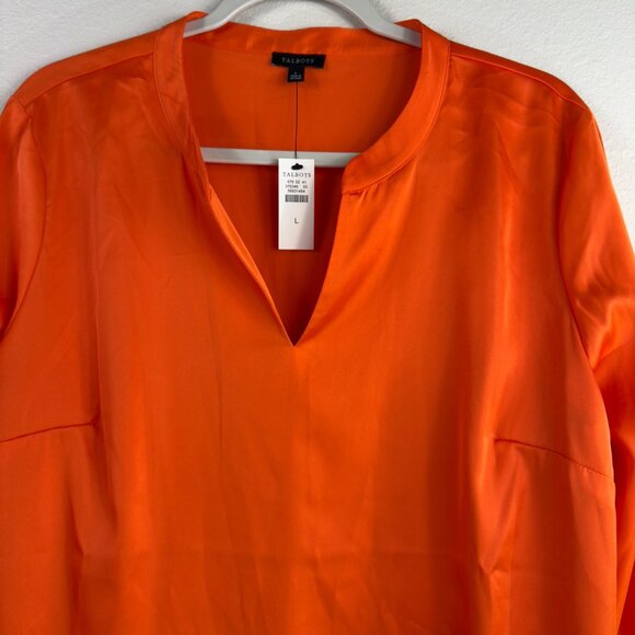 NWT Talbots Women’s Large Satin Blend Orange Pull-on Blouse Top Business - Picture 12 of 16